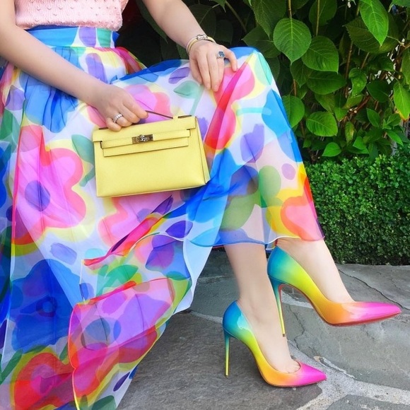 Christian Louboutin Shoes - CHRISTIAN LOUBOUTIN Rainbow Sunrise Pigalle Follies 100 Patent Heeled Pumps Sz 8